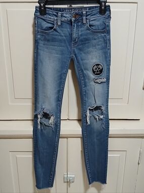 American Eagle Jeans Graffiti Patches Jegging Super Stretch Women’s Size 0 Pants